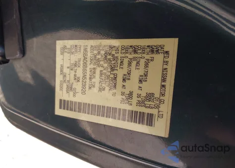 2005 Nissan Titan Se z USA, uszkodzony, nr VIN 1N6BA06B65N523920